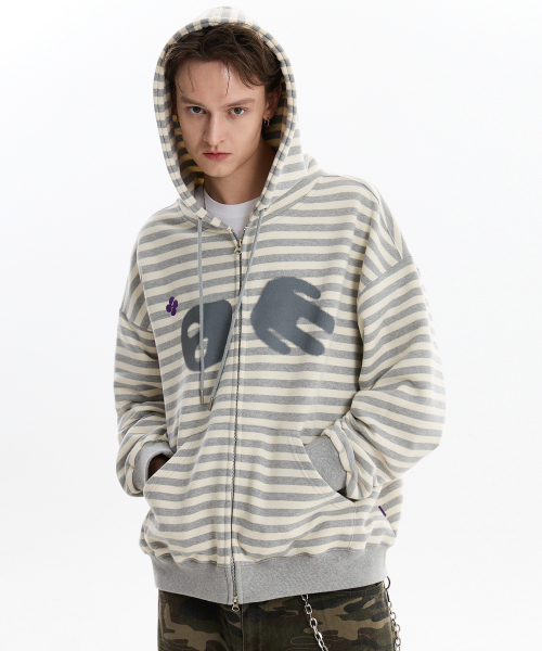 HOODHOOD(フッドフッド)の「エイリアン フードジップアップ ストライプ グレー(パーカー・レディース・その他・1/2)」の4枚目の写真