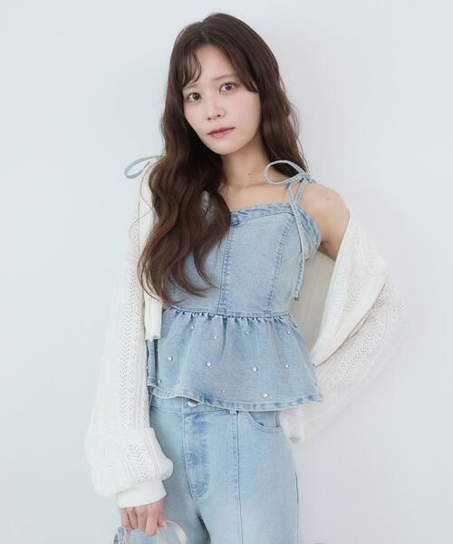 MAJESTIC LEGON（マジェスティックレゴン）の「透かし柄ショートニットパーカー（パーカー・レディース・ブラック/ピンク/アイボリー・MEDIUM）」の5枚目の写真