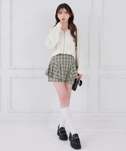 MAJESTIC LEGON（マジェスティックレゴン）の「透かし柄ショートニットパーカー（パーカー・レディース・ブラック/ピンク/アイボリー・MEDIUM）」の6枚目の写真