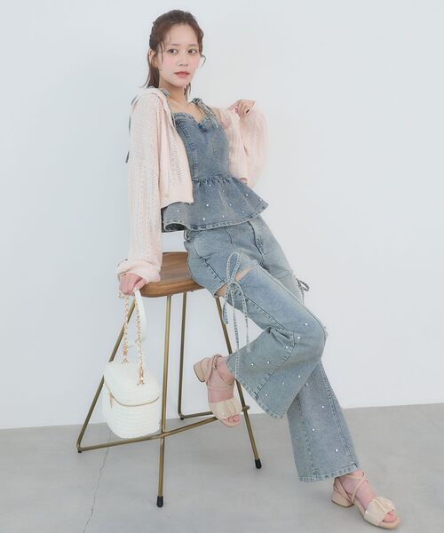 MAJESTIC LEGON（マジェスティックレゴン）の「透かし柄ショートニットパーカー（パーカー・レディース・ブラック/ピンク/アイボリー・MEDIUM）」の9枚目の写真