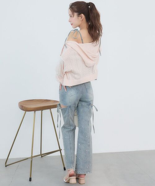 MAJESTIC LEGON（マジェスティックレゴン）の「透かし柄ショートニットパーカー（パーカー・レディース・ブラック/ピンク/アイボリー・MEDIUM）」の10枚目の写真