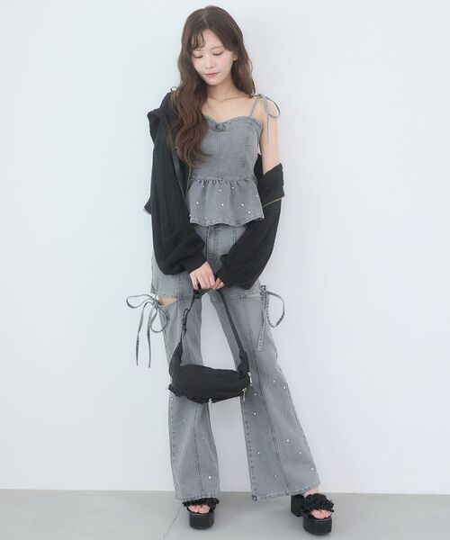 MAJESTIC LEGON（マジェスティックレゴン）の「透かし柄ショートニットパーカー（パーカー・レディース・ブラック/ピンク/アイボリー・MEDIUM）」の15枚目の写真