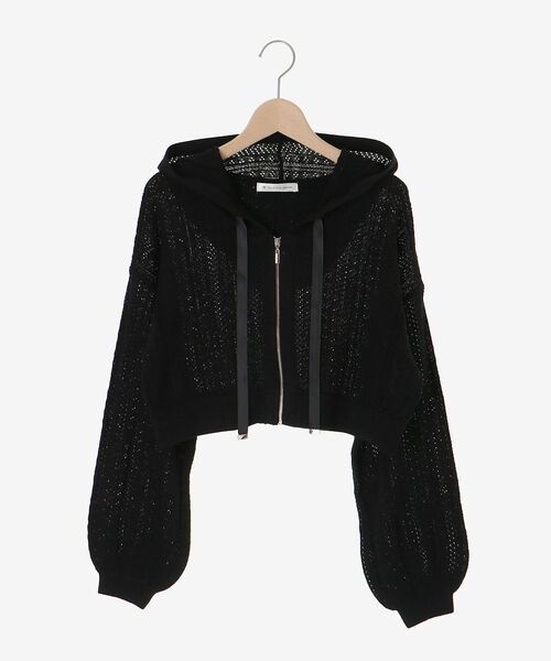MAJESTIC LEGON（マジェスティックレゴン）の「透かし柄ショートニットパーカー（パーカー・レディース・ブラック/ピンク/アイボリー・MEDIUM）」の20枚目の写真
