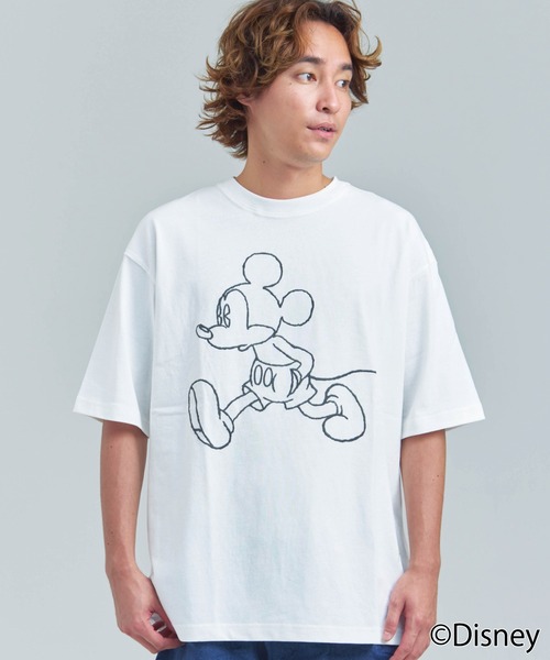 MICKEY MOUSE(ミッキーマウス)の「JOHNBULL-MICKEY MOUSE T. Embroidery(Tシャツ/カットソー・メンズ・ホワイト/チャコール・L/M)」の1枚目の写真