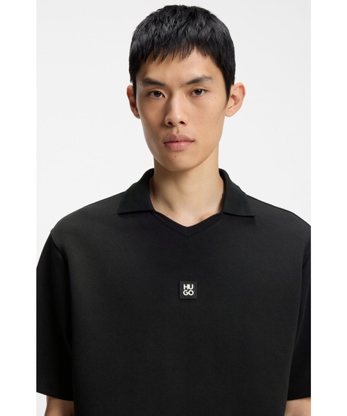 HUGO(ヒューゴ)の「ストラクチャード コットンブレンド ポロシャツ ジョニーカラー(ポロシャツ・メンズ・ブラック・S/M/L/XL/XXL)」の2枚目の写真