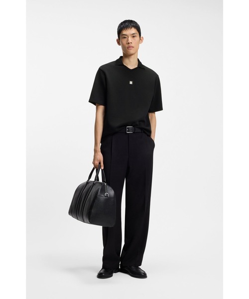 HUGO(ヒューゴ)の「ストラクチャード コットンブレンド ポロシャツ ジョニーカラー(ポロシャツ・メンズ・ブラック・S/M/L/XL/XXL)」の3枚目の写真