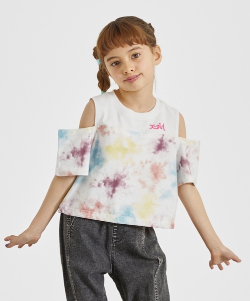 X-girl Stages(エックスガールステージス)の「アソート総柄肩あき半袖Tシャツ(Tシャツ/カットソー・キッズ・ベージュ/グリーン/オフホワイト・120cm/130cm/140cm/90cm/100cm/110cm)」の2枚目の写真