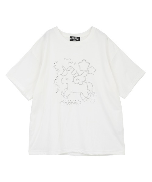 Candy Stripper(キャンディストリッパー)の「LOVE MYSELF UNICORN BIG Tシャツ(Tシャツ/カットソー・レディース・ブラック/オフホワイト/ピンク・FREE)」の2枚目の写真