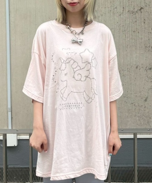 Candy Stripper(キャンディストリッパー)の「LOVE MYSELF UNICORN BIG Tシャツ(Tシャツ/カットソー・レディース・ブラック/オフホワイト/ピンク・FREE)」の1枚目の写真