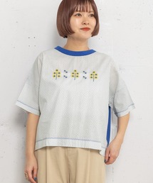 布帛使いサークルツリー刺繍Tee