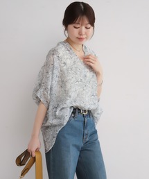モノトーンフラワーPT　スキッパードルマンブラウス