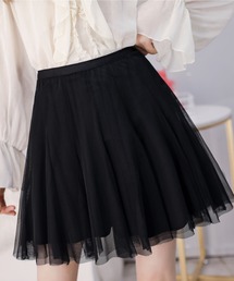 2ly2（トゥーリートゥー）の「チュールスカート ミニ レディース フレア ウエストゴム 裏地付き 無地 ボリューム ショート丈（スカート）」