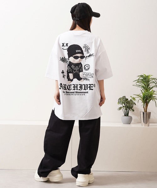 1111clothing（ワンフォークロージング）の「【2ND ARCHIVE】猫転写グラフィック オーバーサイズ半袖Tシャツ / ビッグシルエット / ユニセックス（Tシャツ/カットソー・メンズ・ホワイト/ブラック/ピンク/ライトグリーン・FREE）」の11枚目の写真