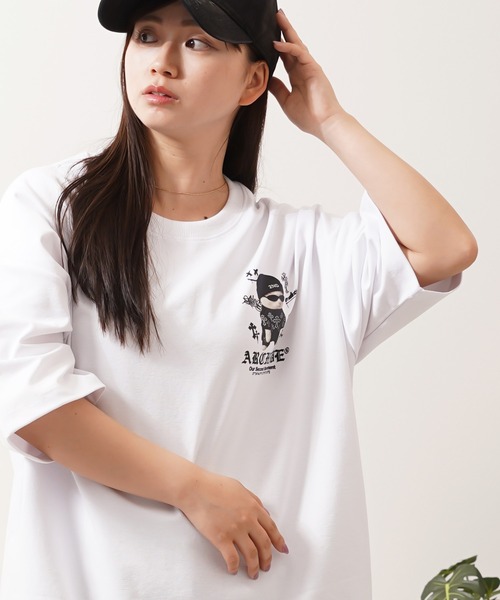 1111clothing（ワンフォークロージング）の「【2ND ARCHIVE】猫転写グラフィック オーバーサイズ半袖Tシャツ / ビッグシルエット / ユニセックス（Tシャツ/カットソー・メンズ・ホワイト/ブラック/ピンク/ライトグリーン・FREE）」の6枚目の写真