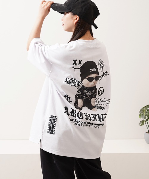 1111clothing（ワンフォークロージング）の「【2ND ARCHIVE】猫転写グラフィック オーバーサイズ半袖Tシャツ / ビッグシルエット / ユニセックス（Tシャツ/カットソー・メンズ・ホワイト/ブラック/ピンク/ライトグリーン・FREE）」の8枚目の写真