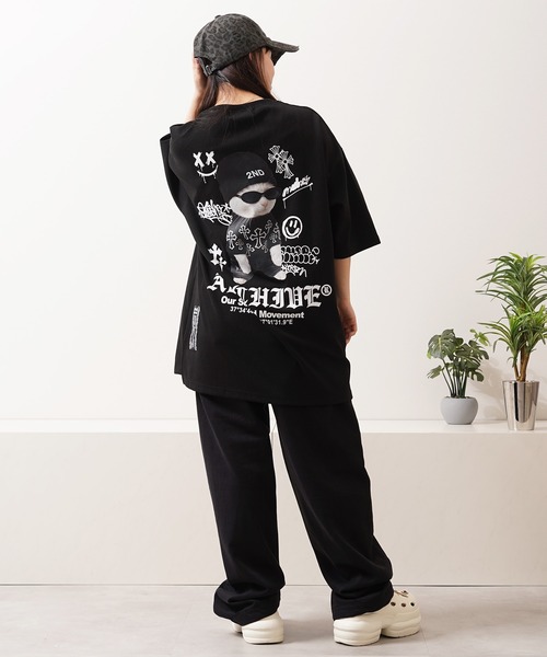 1111clothing（ワンフォークロージング）の「【2ND ARCHIVE】猫転写グラフィック オーバーサイズ半袖Tシャツ / ビッグシルエット / ユニセックス（Tシャツ/カットソー・メンズ・ホワイト/ブラック/ピンク/ライトグリーン・FREE）」の18枚目の写真