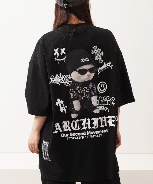 1111clothing（ワンフォークロージング）の「【2ND ARCHIVE】猫転写グラフィック オーバーサイズ半袖Tシャツ / ビッグシルエット / ユニセックス（Tシャツ/カットソー・メンズ・ホワイト/ブラック/ピンク/ライトグリーン・FREE）」の16枚目の写真
