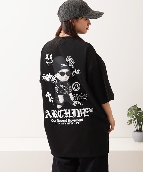 1111clothing（ワンフォークロージング）の「【2ND ARCHIVE】猫転写グラフィック オーバーサイズ半袖Tシャツ / ビッグシルエット / ユニセックス（Tシャツ/カットソー・メンズ・ホワイト/ブラック/ピンク/ライトグリーン・FREE）」の15枚目の写真