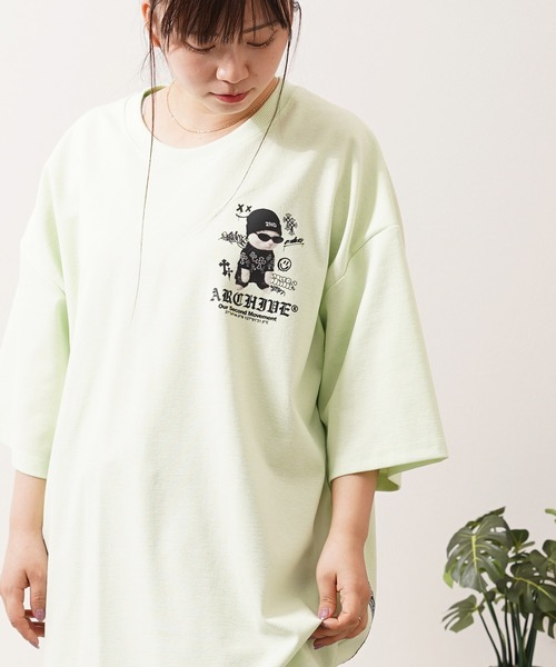 1111clothing（ワンフォークロージング）の「【2ND ARCHIVE】猫転写グラフィック オーバーサイズ半袖Tシャツ / ビッグシルエット / ユニセックス（Tシャツ/カットソー・メンズ・ホワイト/ブラック/ピンク/ライトグリーン・FREE）」の20枚目の写真