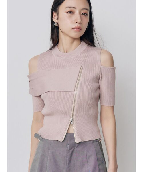 MURUA（ムルーア）の「ショルダーカットZIPハーフニット　夏服（ニット/セーター・レディース・ブラック/アイボリー/ピンク/イエロー・FREE）」の4枚目の写真