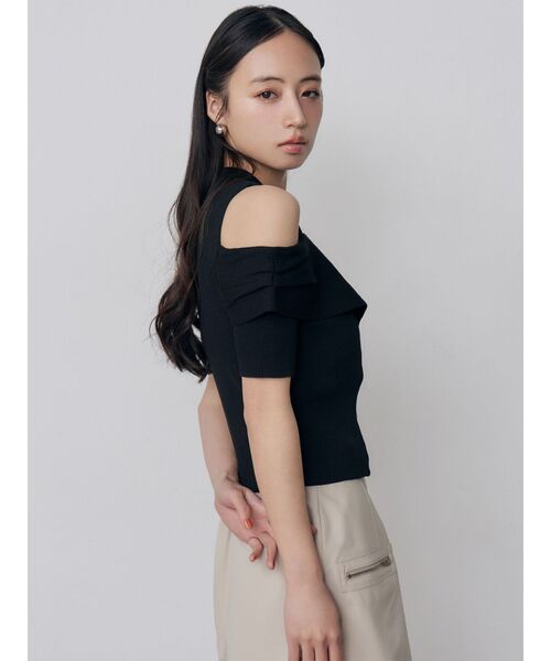 MURUA（ムルーア）の「ショルダーカットZIPハーフニット　夏服（ニット/セーター・レディース・ブラック/アイボリー/ピンク/イエロー・FREE）」の9枚目の写真