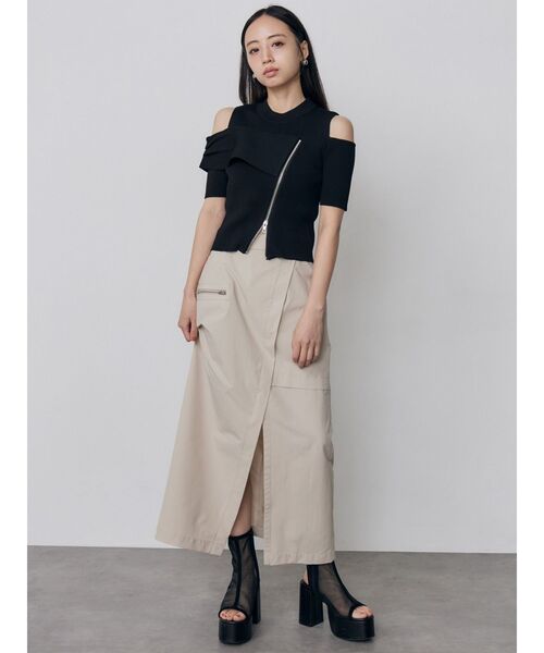 MURUA（ムルーア）の「ショルダーカットZIPハーフニット　夏服（ニット/セーター・レディース・ブラック/アイボリー/ピンク/イエロー・FREE）」の12枚目の写真
