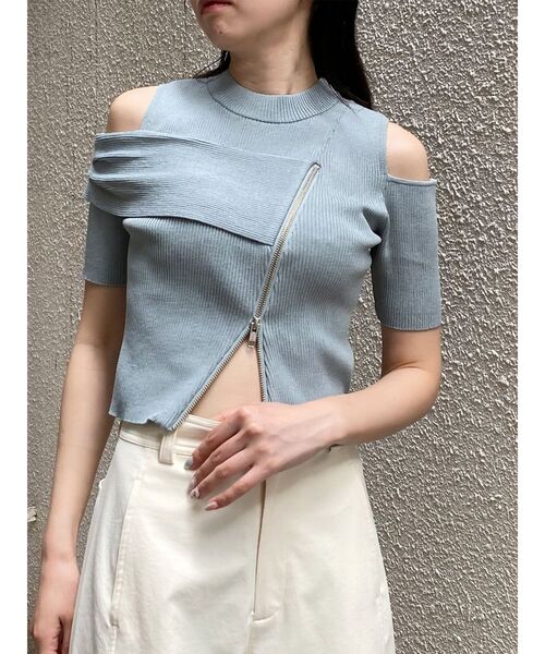 MURUA(ムルーア)の「ショルダーカットZIPハーフニット 夏服(ニット/セーター・レディース・ブラック/アイボリー/ピンク/イエロー/ブルー・FREE)」の18枚目の写真