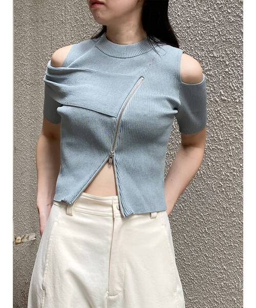 MURUA(ムルーア)の「ショルダーカットZIPハーフニット 夏服(ニット/セーター・レディース・ブラック/アイボリー/ピンク/イエロー/ブルー・FREE)」の17枚目の写真