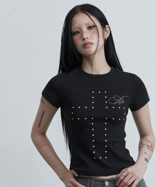 as you are(アズユーアー)の「クロスホットフィックスTシャツブラック(Tシャツ/カットソー・レディース・その他・OS)」の2枚目の写真
