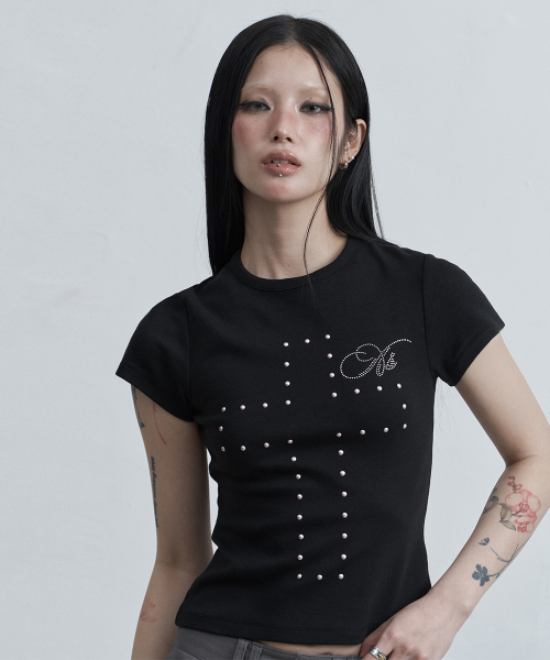 as you are(アズユーアー)の「クロスホットフィックスTシャツブラック(Tシャツ/カットソー・レディース・その他・OS)」の3枚目の写真