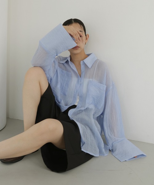  hellam（へラム）の「シアーワッシャービッグカフスシャツ（シャツ/ブラウス・レディース・ブルー/イエロー/ブラック/ホワイト・FREE）」の3枚目の写真