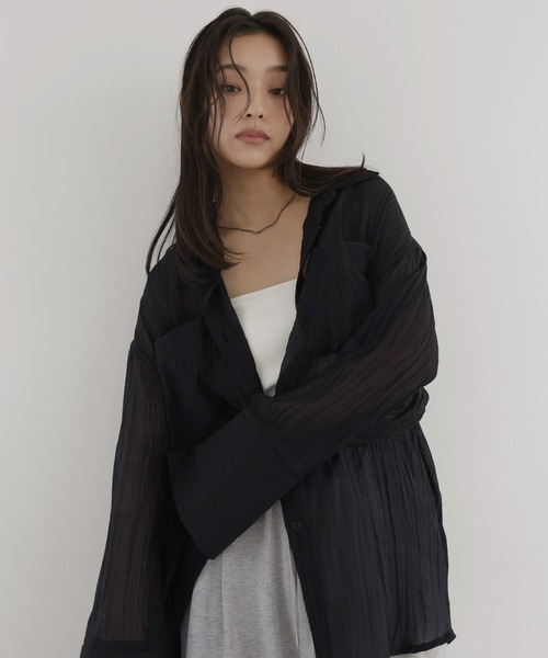  hellam（へラム）の「シアーワッシャービッグカフスシャツ（シャツ/ブラウス・レディース・ブルー/イエロー/ブラック/ホワイト・FREE）」の7枚目の写真