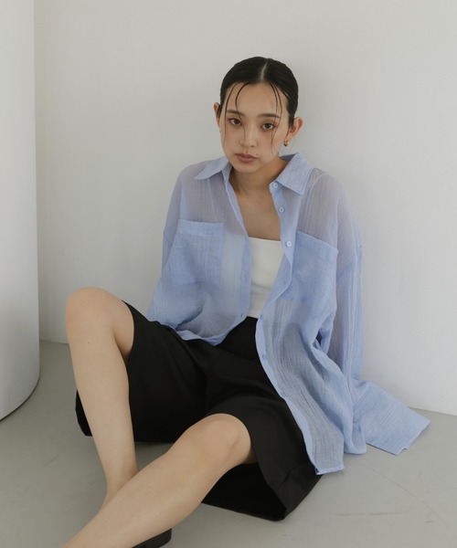  hellam（へラム）の「シアーワッシャービッグカフスシャツ（シャツ/ブラウス・レディース・ブルー/イエロー/ブラック/ホワイト・FREE）」の13枚目の写真
