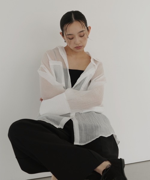  hellam（へラム）の「シアーワッシャービッグカフスシャツ（シャツ/ブラウス・レディース・ブルー/イエロー/ブラック/ホワイト・FREE）」の19枚目の写真