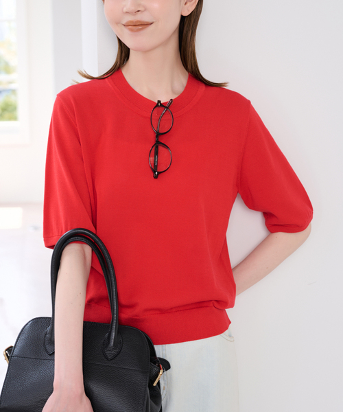 U by SPICK&SPAN（ユーバイスピックアンドスパン）の「UVカット ウォッシャブルサマーニット（ニット/セーター・レディース・チャコールグレー/レッド・FREE）」の2枚目の写真