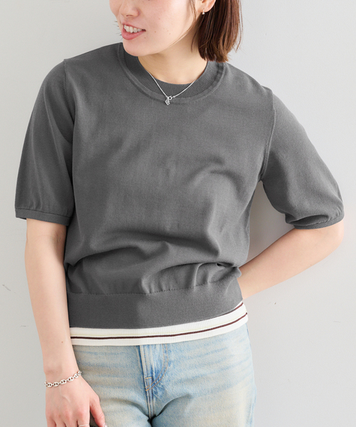 U by SPICK&SPAN（ユーバイスピックアンドスパン）の「UVカット ウォッシャブルサマーニット（ニット/セーター・レディース・チャコールグレー/レッド・FREE）」の14枚目の写真