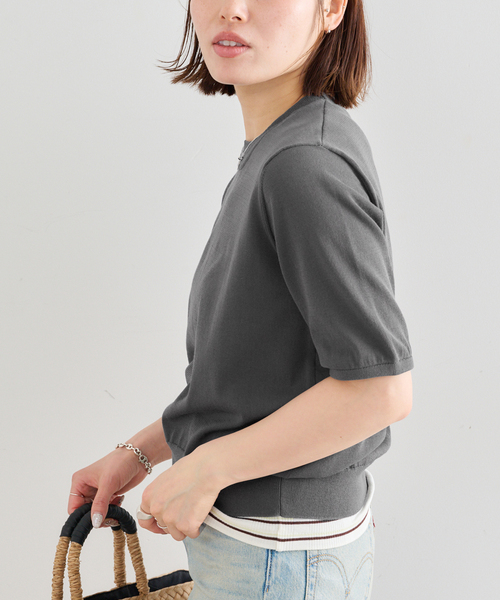 U by SPICK&SPAN（ユーバイスピックアンドスパン）の「UVカット ウォッシャブルサマーニット（ニット/セーター・レディース・チャコールグレー/レッド・FREE）」の15枚目の写真