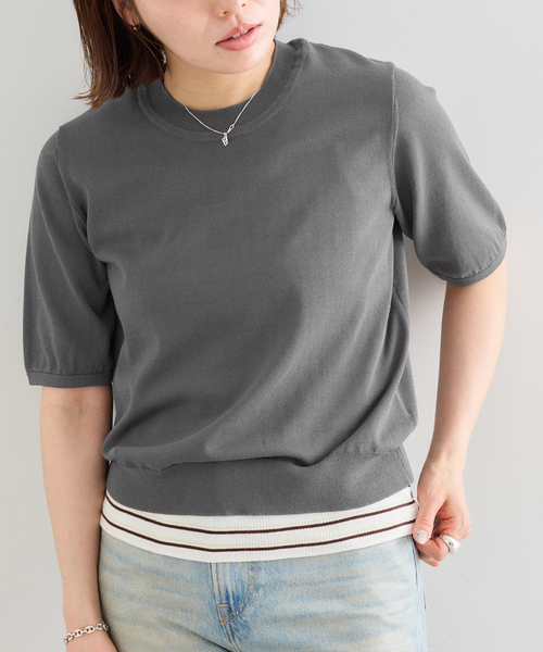 U by SPICK&SPAN（ユーバイスピックアンドスパン）の「UVカット ウォッシャブルサマーニット（ニット/セーター・レディース・チャコールグレー/レッド・FREE）」の19枚目の写真