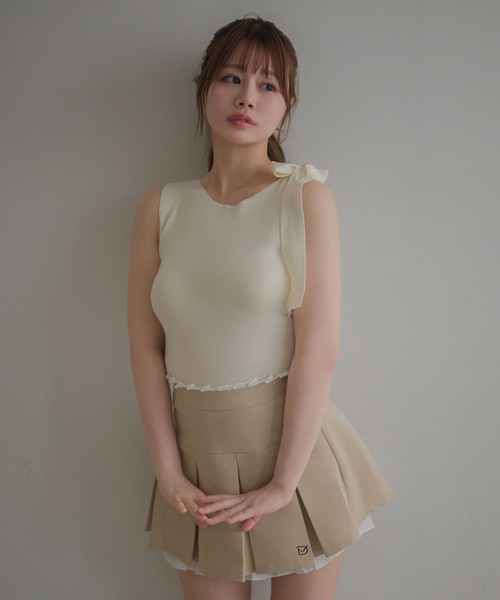 M DOLLY（エムドリー）の「Shoulder ribbon elsie knit tops / ショルダーリボンエルシーニットトップス（Tシャツ/カットソー・レディース・アイボリー/ライトブルー/ブラック/ピンク・FREE）」の5枚目の写真