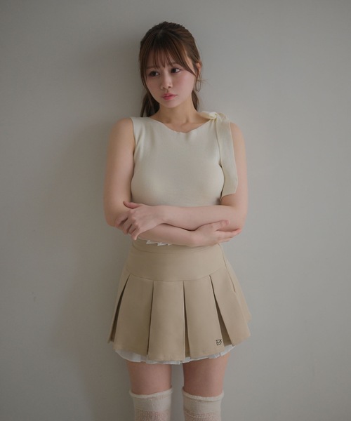 M DOLLY（エムドリー）の「Shoulder ribbon elsie knit tops / ショルダーリボンエルシーニットトップス（Tシャツ/カットソー・レディース・アイボリー/ライトブルー/ブラック/ピンク・FREE）」の6枚目の写真
