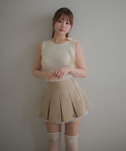 M DOLLY（エムドリー）の「Shoulder ribbon elsie knit tops / ショルダーリボンエルシーニットトップス（Tシャツ/カットソー・レディース・アイボリー/ライトブルー/ブラック/ピンク・FREE）」の7枚目の写真