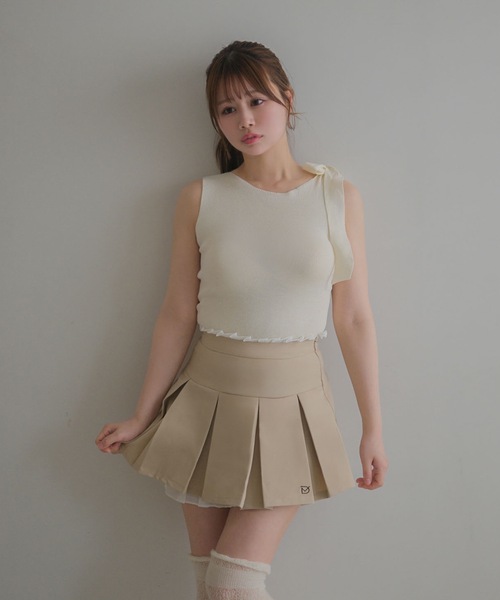 M DOLLY（エムドリー）の「Shoulder ribbon elsie knit tops / ショルダーリボンエルシーニットトップス（Tシャツ/カットソー・レディース・アイボリー/ライトブルー/ブラック/ピンク・FREE）」の8枚目の写真