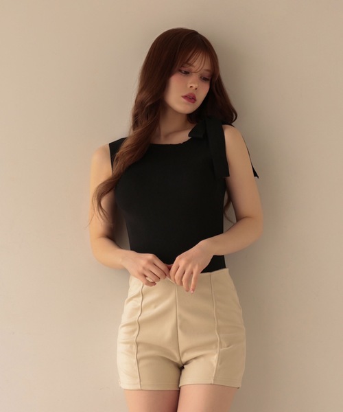 M DOLLY（エムドリー）の「Shoulder ribbon elsie knit tops / ショルダーリボンエルシーニットトップス（Tシャツ/カットソー・レディース・アイボリー/ライトブルー/ブラック/ピンク・FREE）」の15枚目の写真