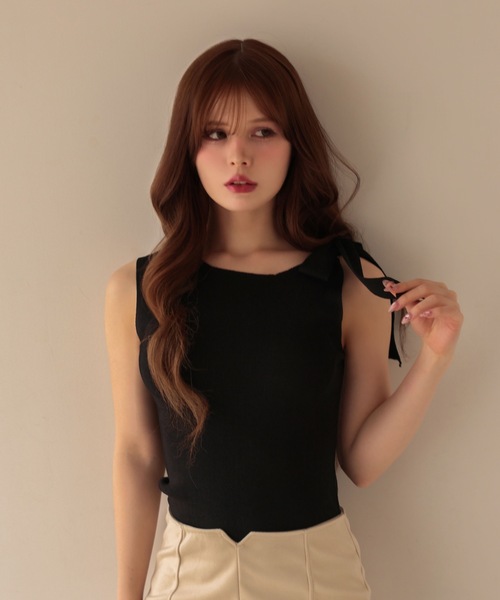 M DOLLY（エムドリー）の「Shoulder ribbon elsie knit tops / ショルダーリボンエルシーニットトップス（Tシャツ/カットソー・レディース・アイボリー/ライトブルー/ブラック/ピンク・FREE）」の16枚目の写真
