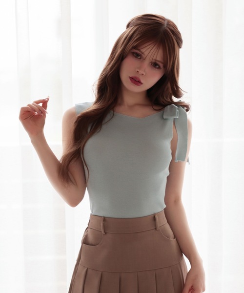 M DOLLY（エムドリー）の「Shoulder ribbon elsie knit tops / ショルダーリボンエルシーニットトップス（Tシャツ/カットソー・レディース・アイボリー/ライトブルー/ブラック/ピンク・FREE）」の21枚目の写真