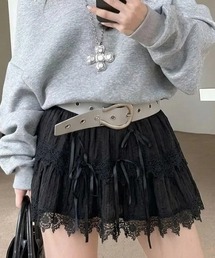 リボンデザインフリルレースミニスカート