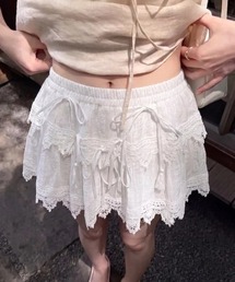リボンデザインフリルレースミニスカート