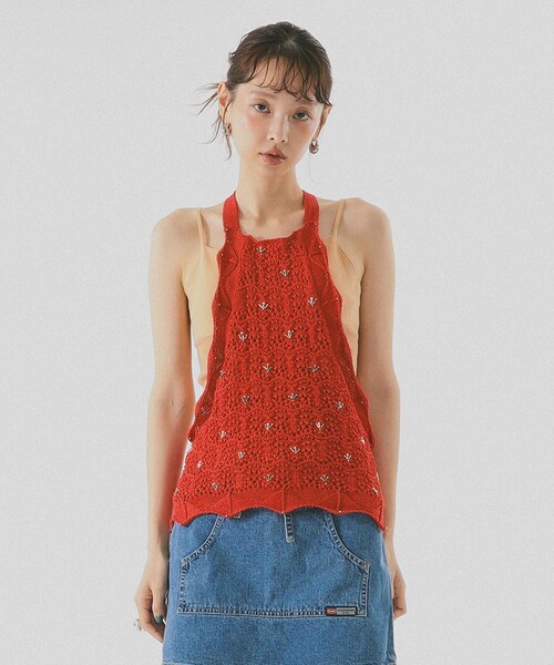 BEAMS COUTURE(ビームスクチュール)の「透かし編み キャミソール(ニット/セーター・レディース・ホワイト系その他5/レッド・ONE SIZE)」の18枚目の写真