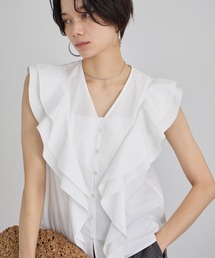 【WEB限定】コットンリネンタイプライターフリルブラウス