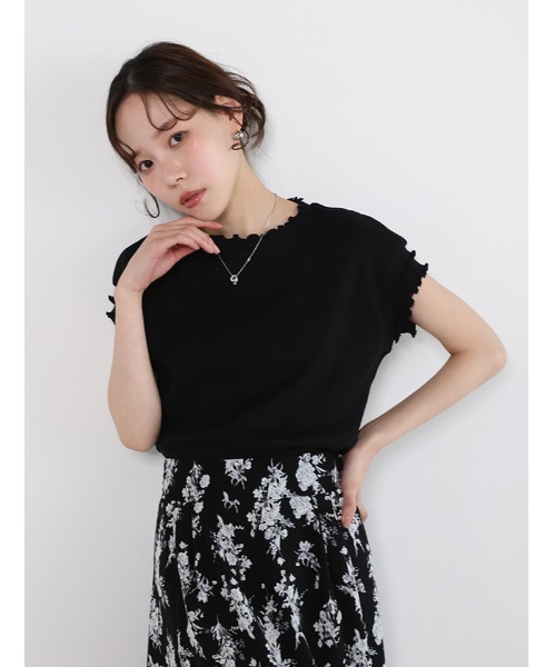 fifth(フィフス)の「リブメローフレンチスリーブTシャツ(Tシャツ/カットソー・レディース・ホワイト/ブラック・M)」の2枚目の写真